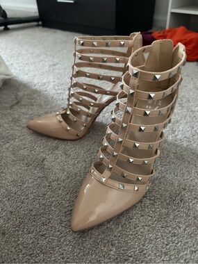 Nude studded heels